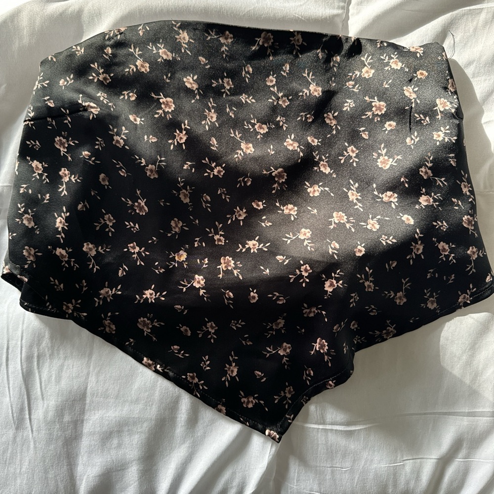 Floral Black Satin Scarf